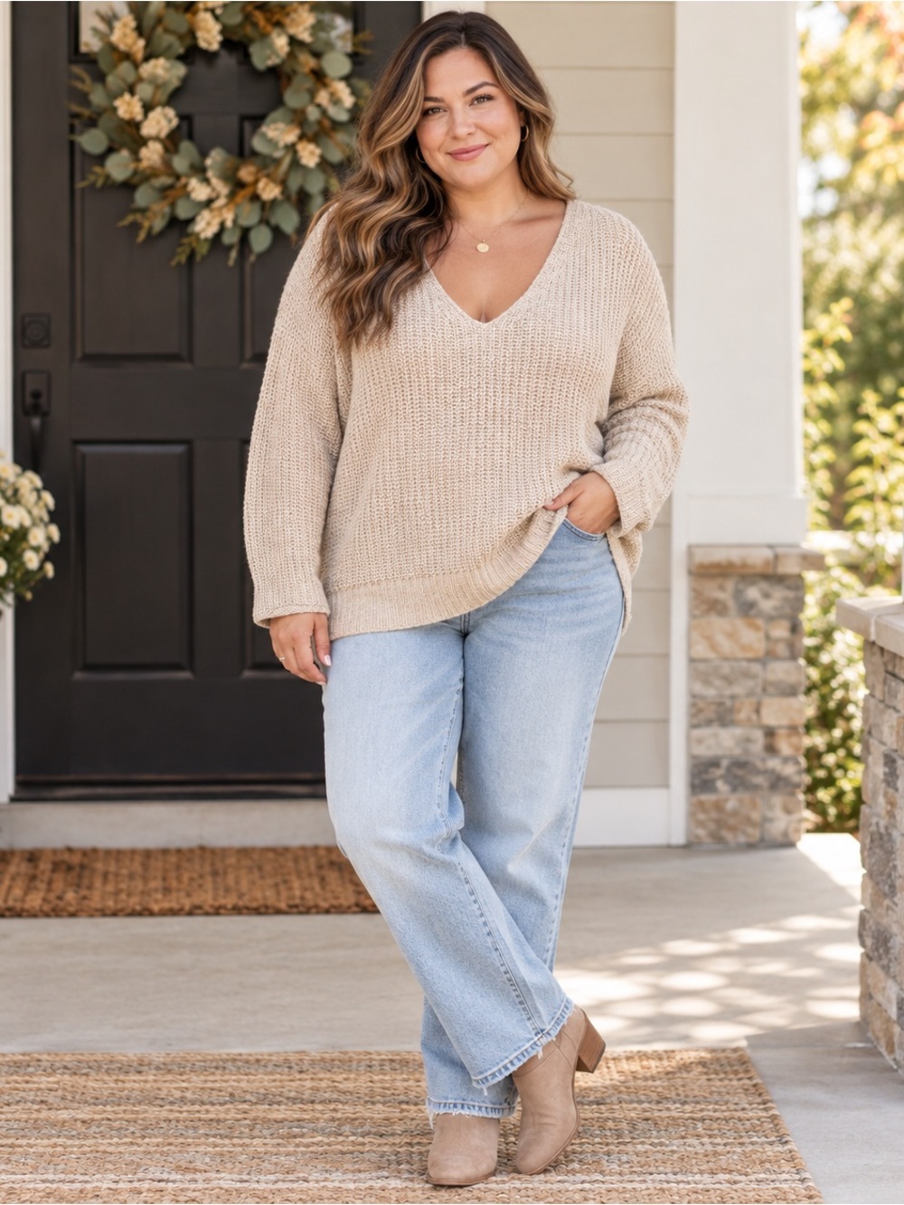 Universal Thread Oatmeal Open Knit V-Neck Pullover Sweater NWT XL